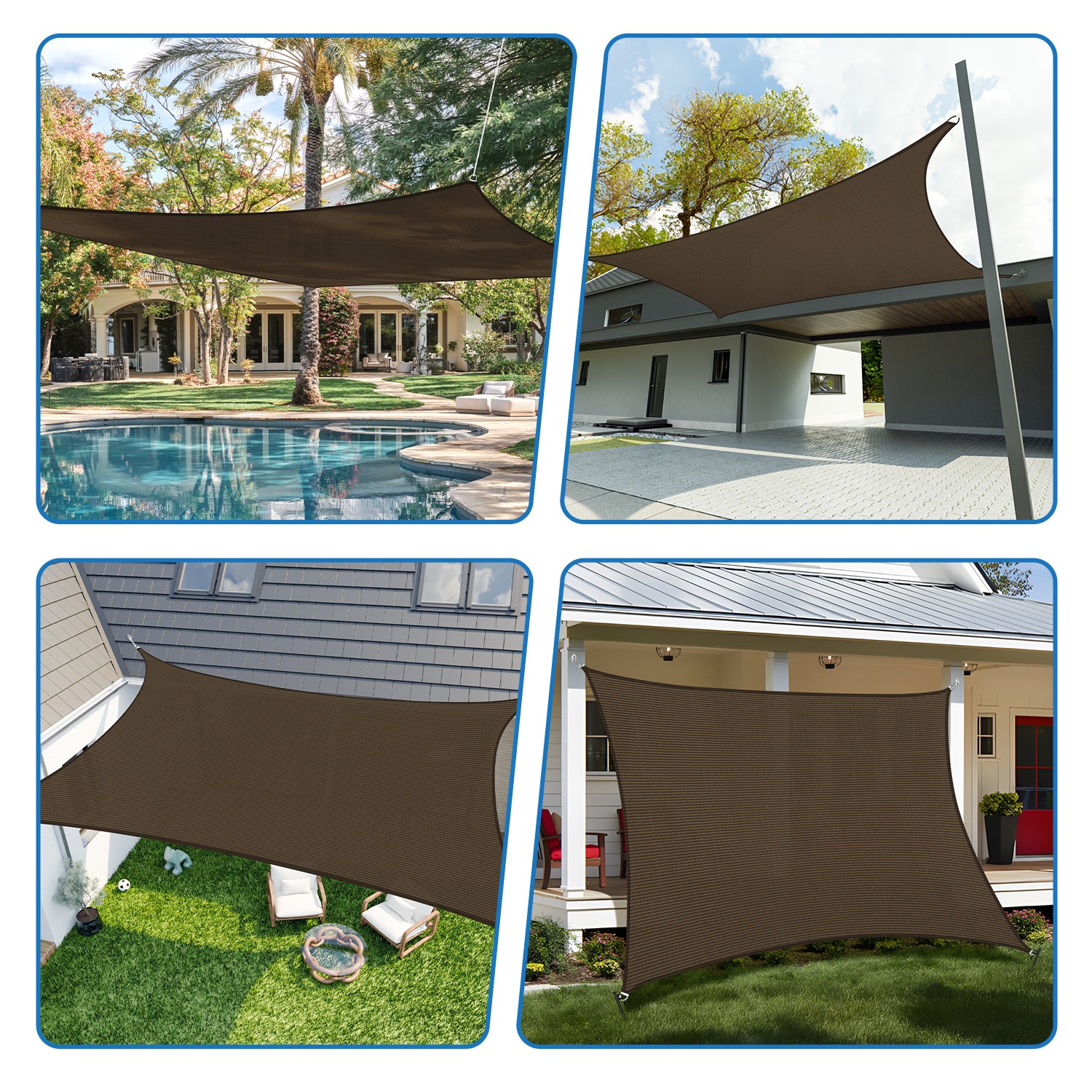 Outdoor Sun Shade Sail Rectangle Brown Canopy Cover UV Blcok Garden Patio Pool