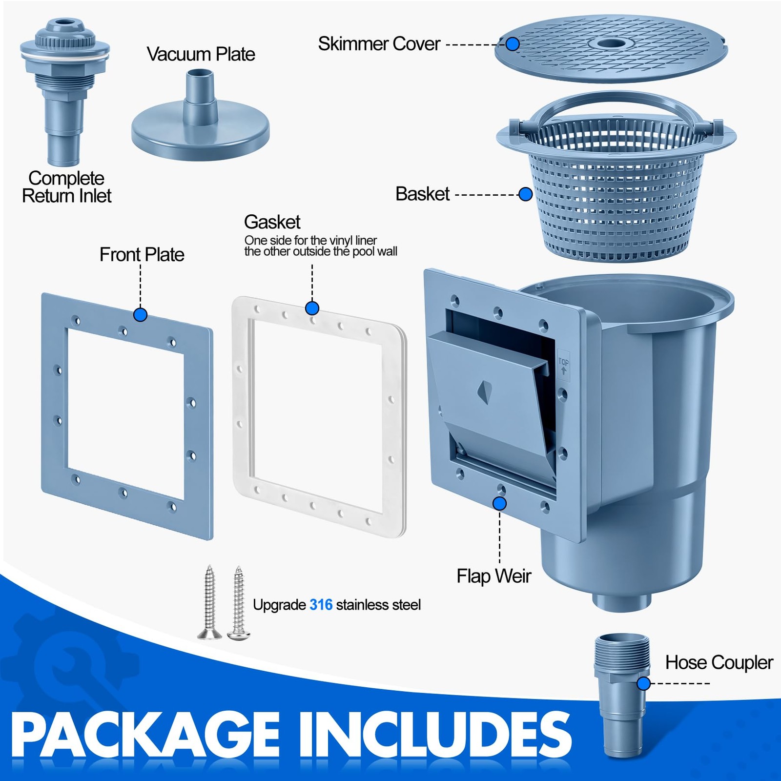 DeeprClean Through Wall Skimmer for Above Ground Pool, Heavy Duty Wall Mount …