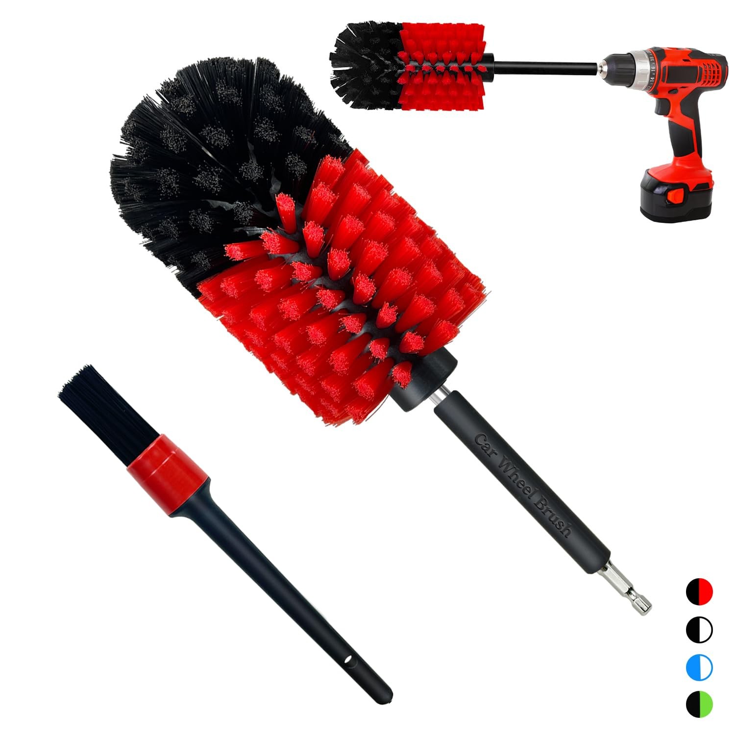 Wheel Brush Kit, Soft Drill Cleaner Brush, No 1/4″, Red/Black,2pcs