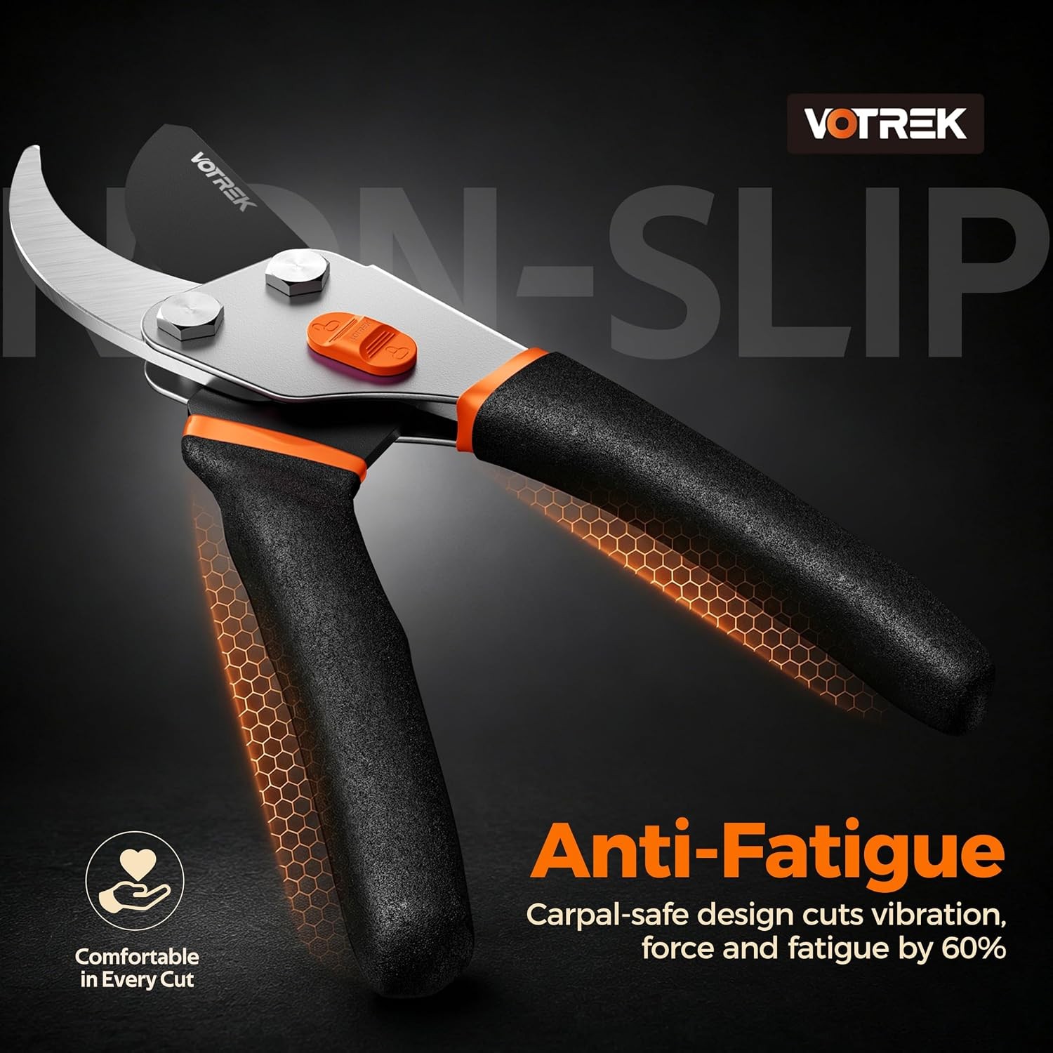 8.5″ Bypass Pruner, Jam-Proof SK5 Blade, Ergonomic Grip for Weak Hands