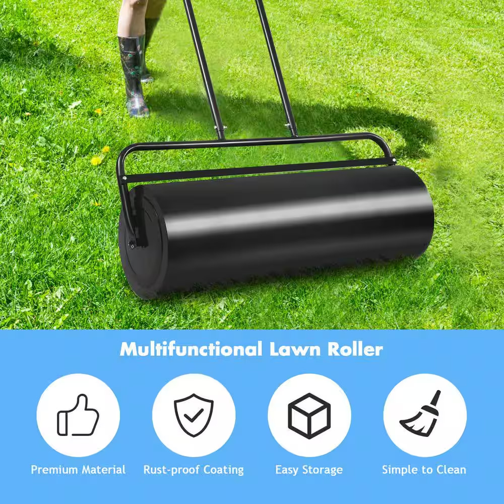 36 X 12 In. Tow Lawn Roller Water Filled Metal Push Roller in Black