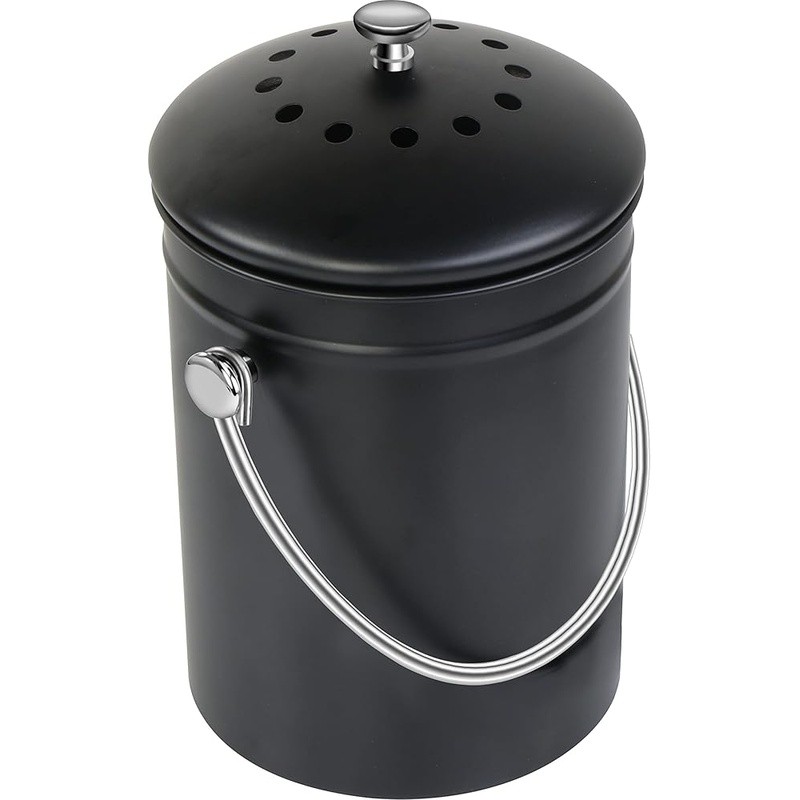 Stainless Steel Compost Bin Kitchen Countertop Odorless Easy Clean Waste Bin New