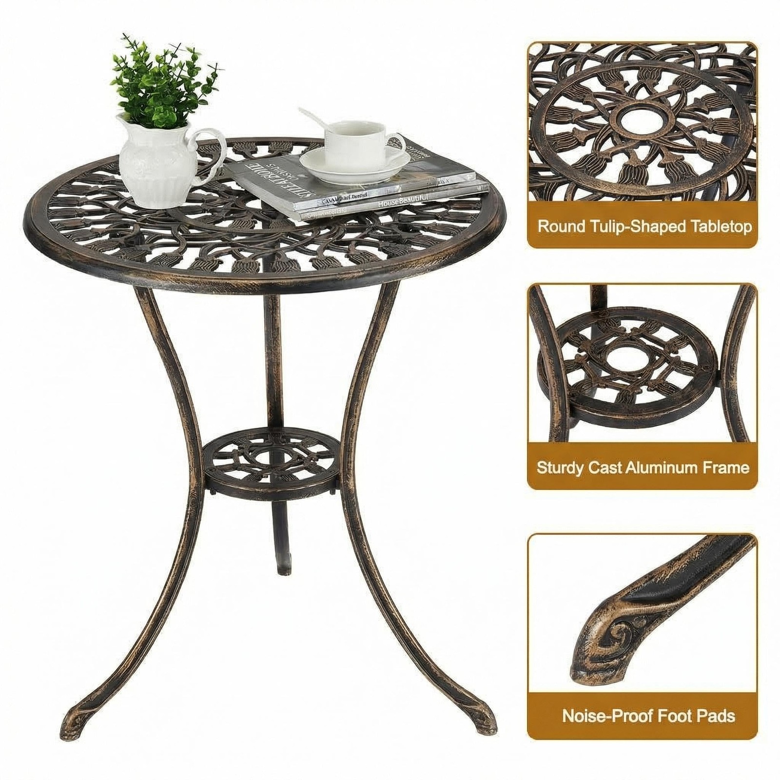 Round Patio Dining Table with Umbrella Hole Outdoor Bistro Table Umbrella Table