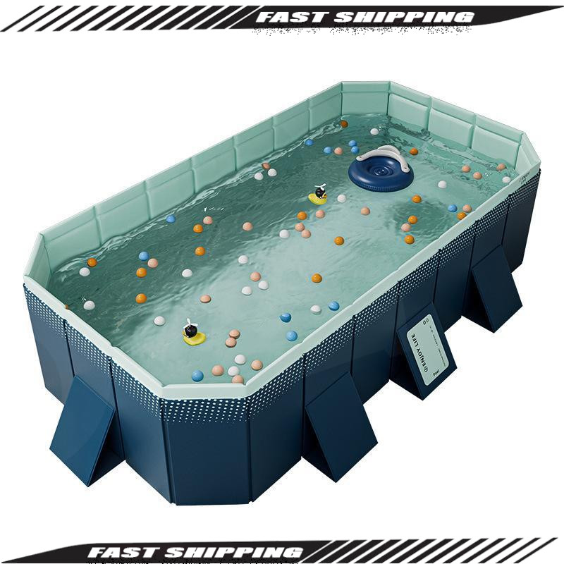 Large Rectangular Foldable Above Ground Outdoor Kids Adults Kiddie Swimming Pool