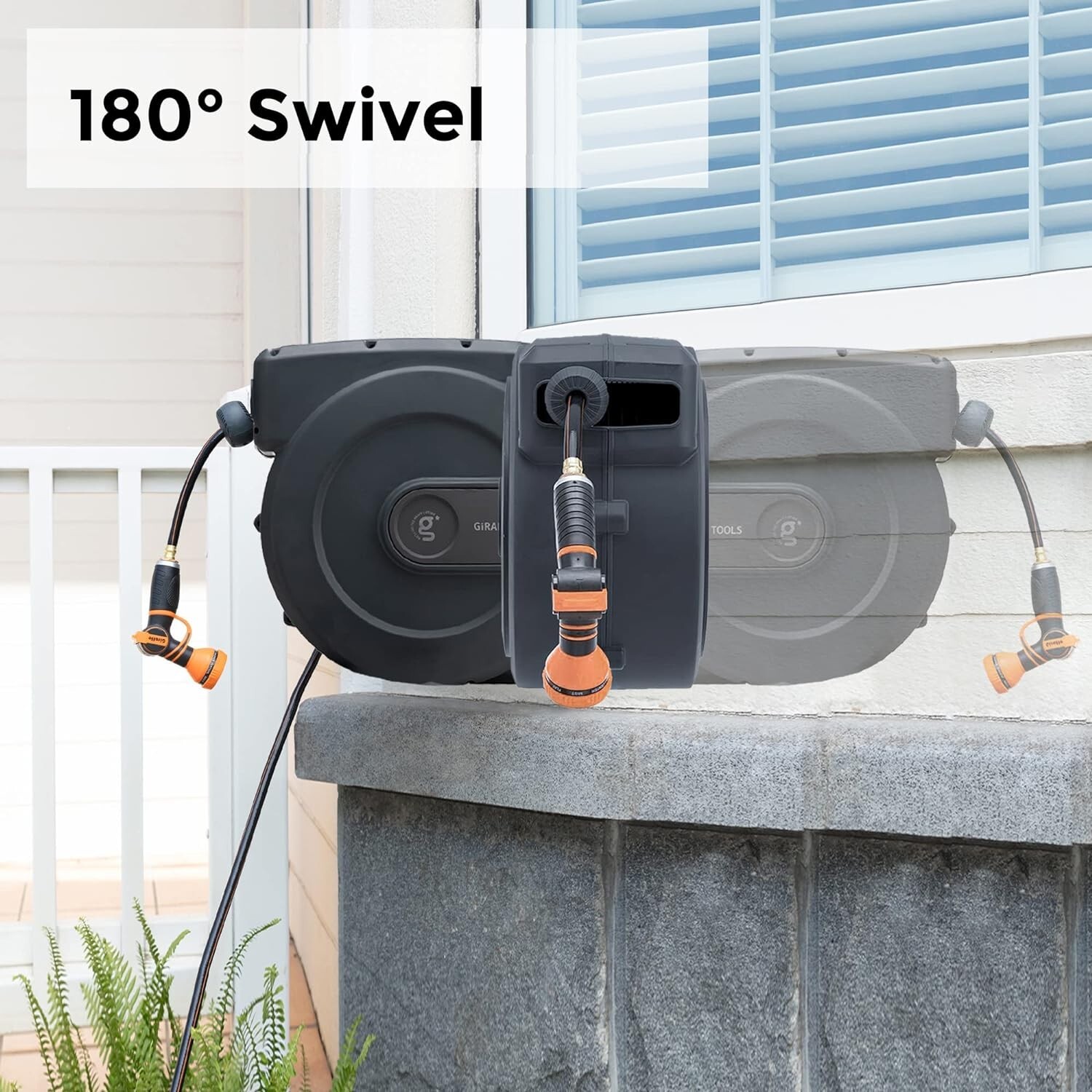 Giraffe Tools Retractable Garden Water Hose Reel Wall Mounted 5/8-IN 115-FT-Yard