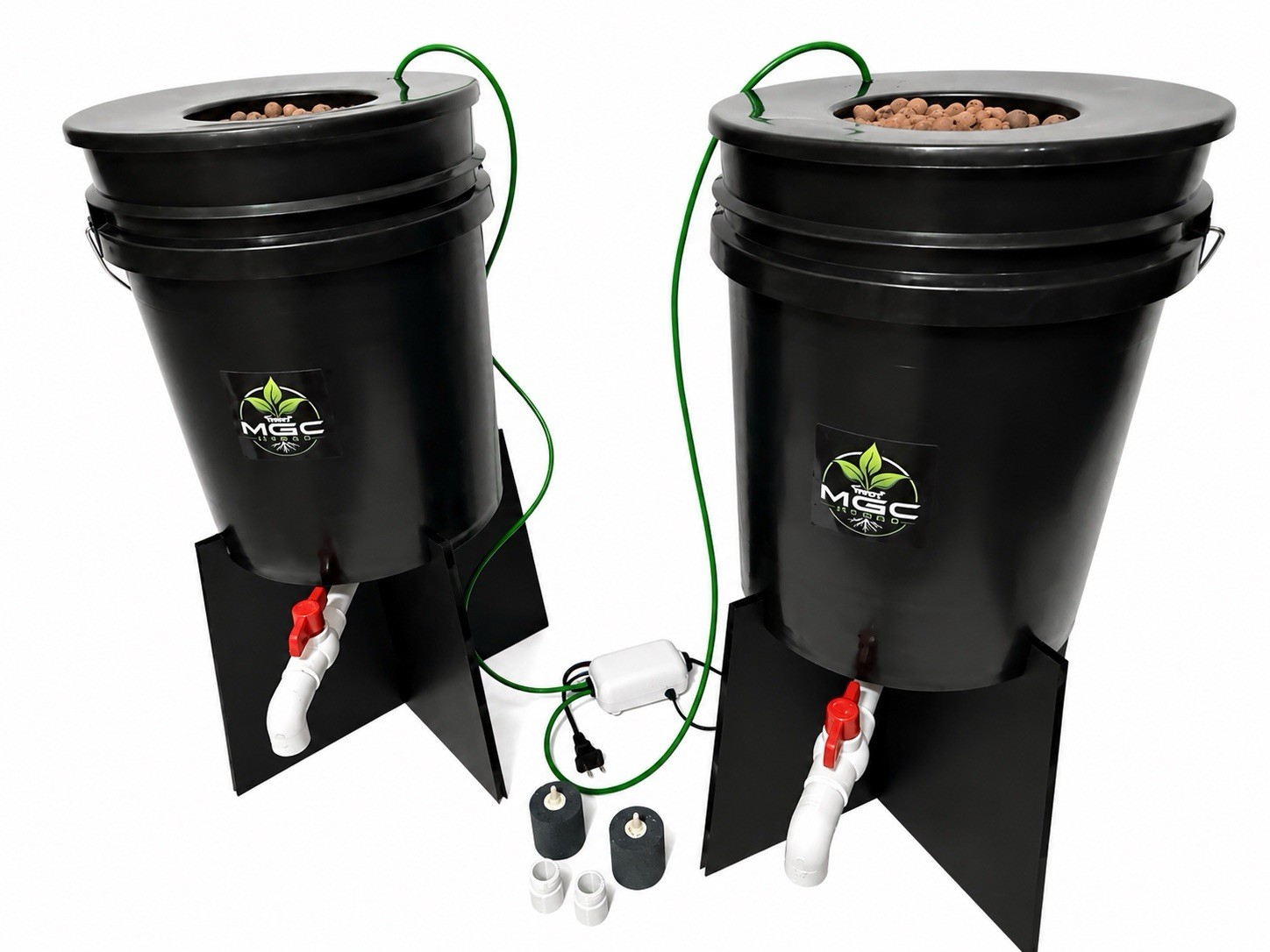 2x MGC Hydro Deep Water Culture Buckets Complete Setup w/ Air pump + Stands!!