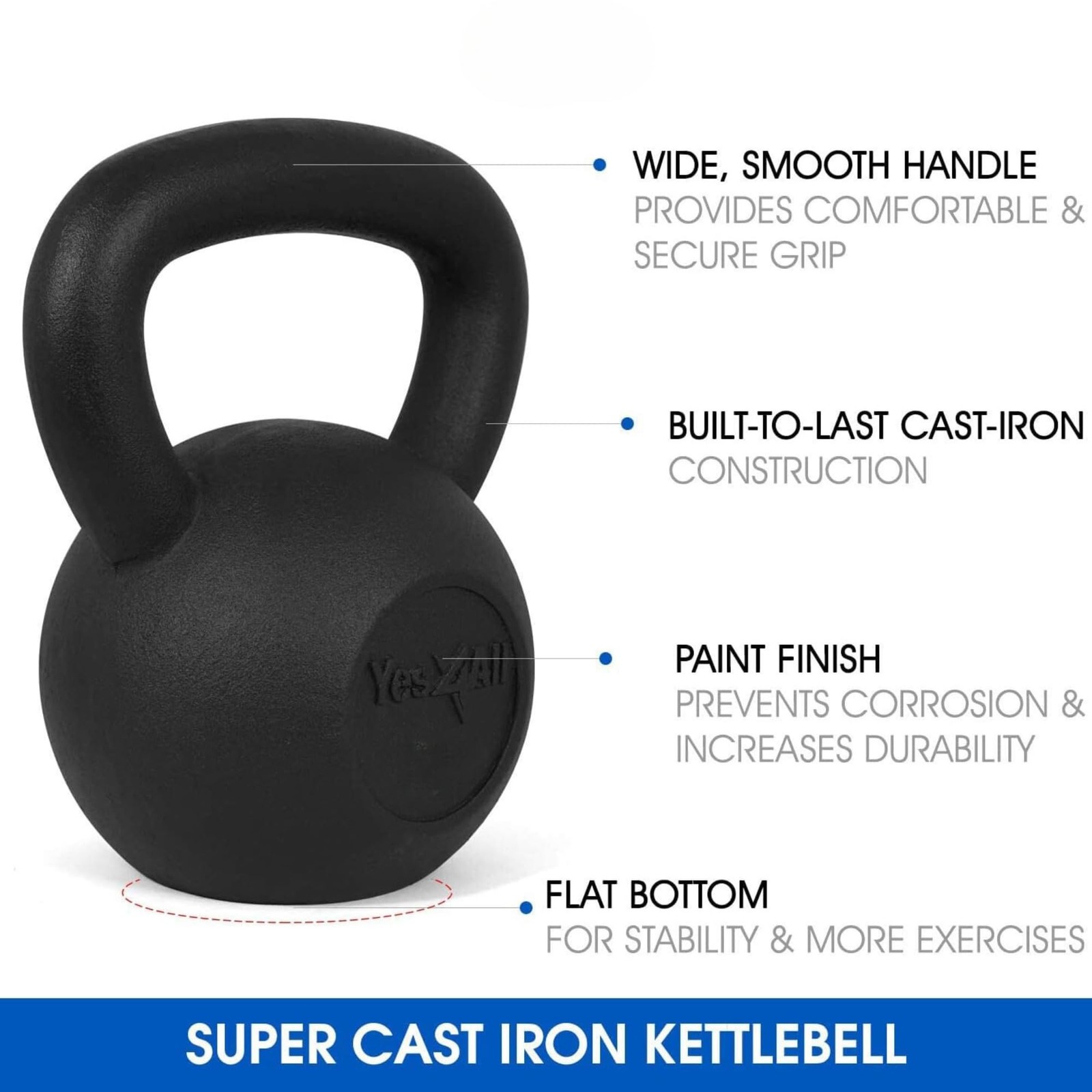 Yes4All Cast Iron Kettlebell Set: 10, 15, 20 LB Strength Training Weights