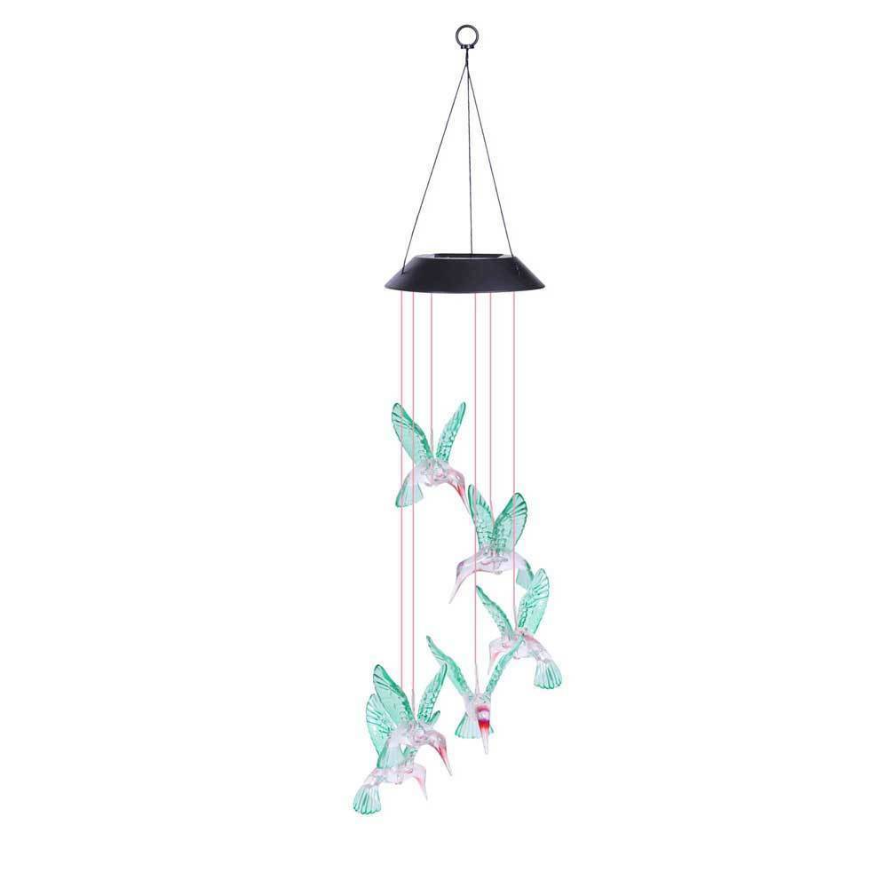 Solar Color Changing LED Hummingbird Wind Chimes Home Garden Decor Light Lamp US