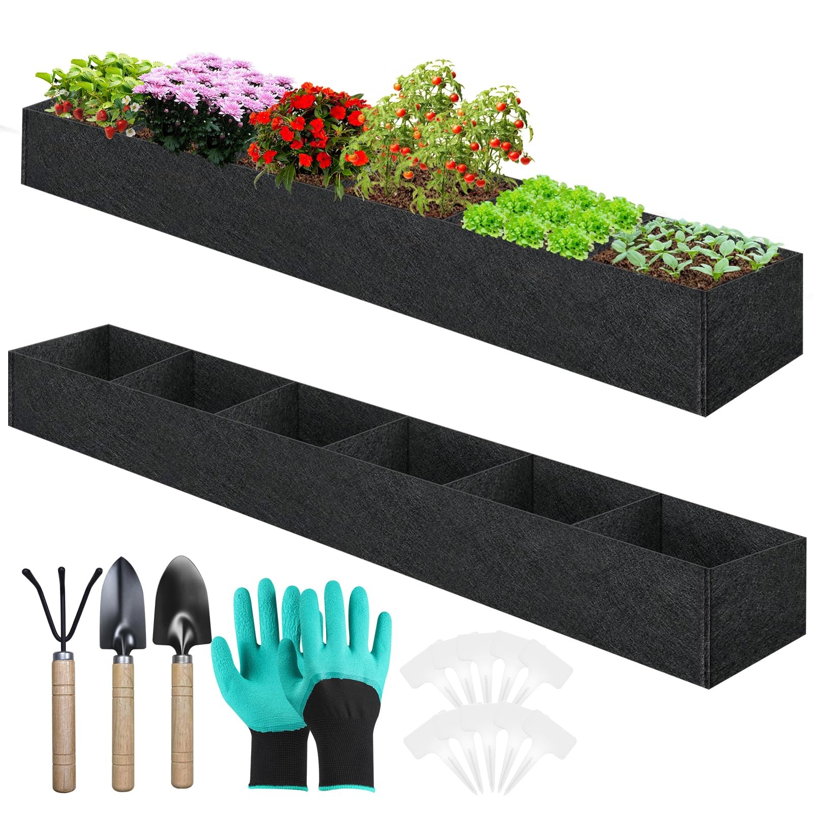 2PCS 12x2x1ft Fabric Raised Garden Bed Outdoor Patio 6 12 X 2 X 1 Feet, Black