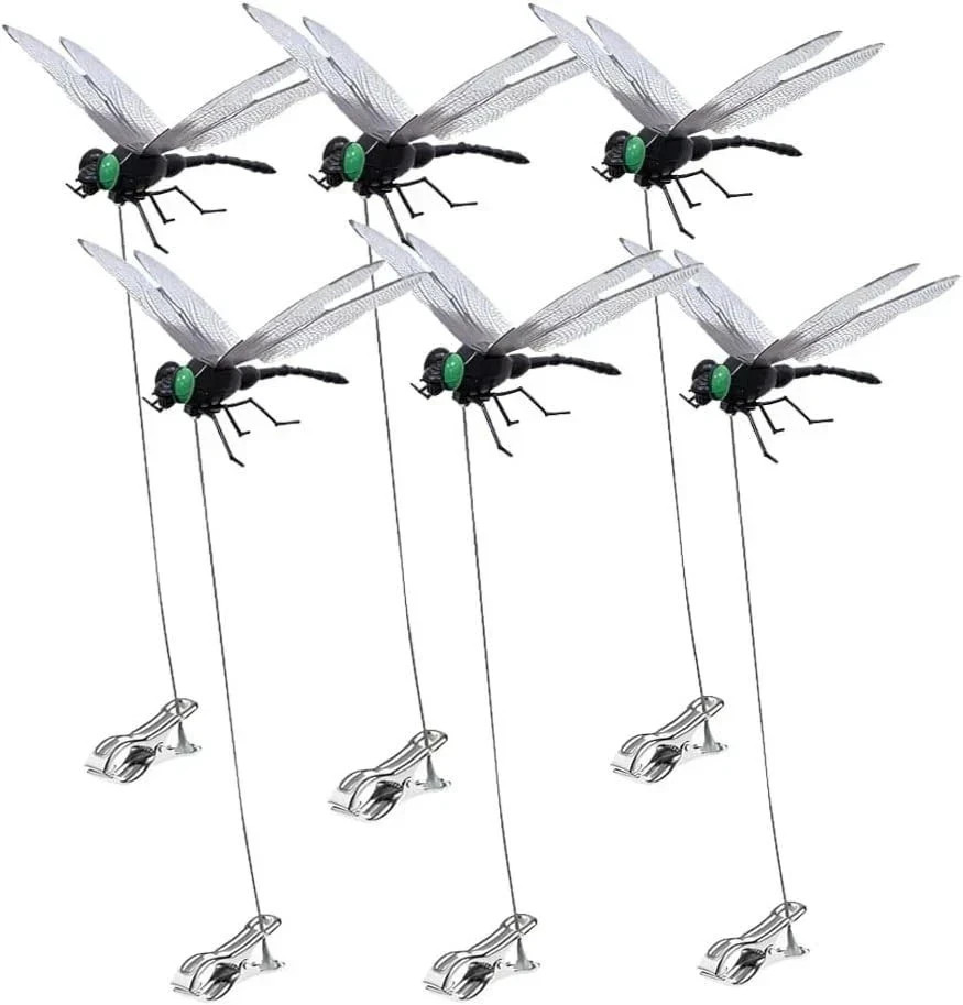 6 Pack Dragonfly Clip,3D Dragonfly Garden Stakes Decor,Fly Deterrent,Dragonfly H