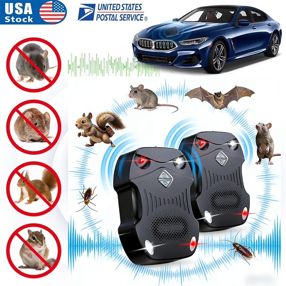 2 Pack Rodent Repellent for Car Engines, Ultrasonic Rodent Repeller for Car 12v