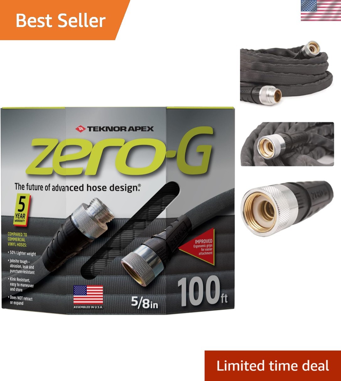 Lightweight 100ft Garden Hose, 5/8″ x 100″ – Crush-Proof, Kink-Resistant Design