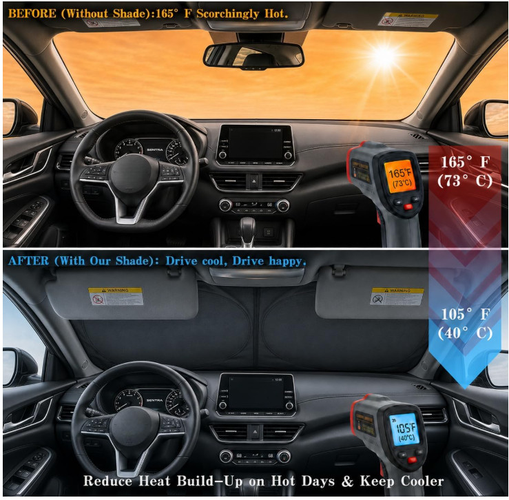 Funny Eyes Car Windshield Sun Shade, 59 x 27.5 Foldable Front Window Sunshade Un