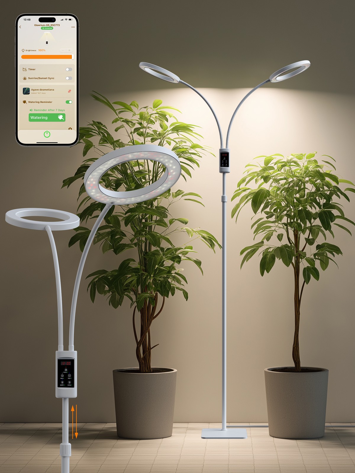 Smart 48W Full Spectrum LED Timer w/APP Control Grow Lights for Indoor Plants