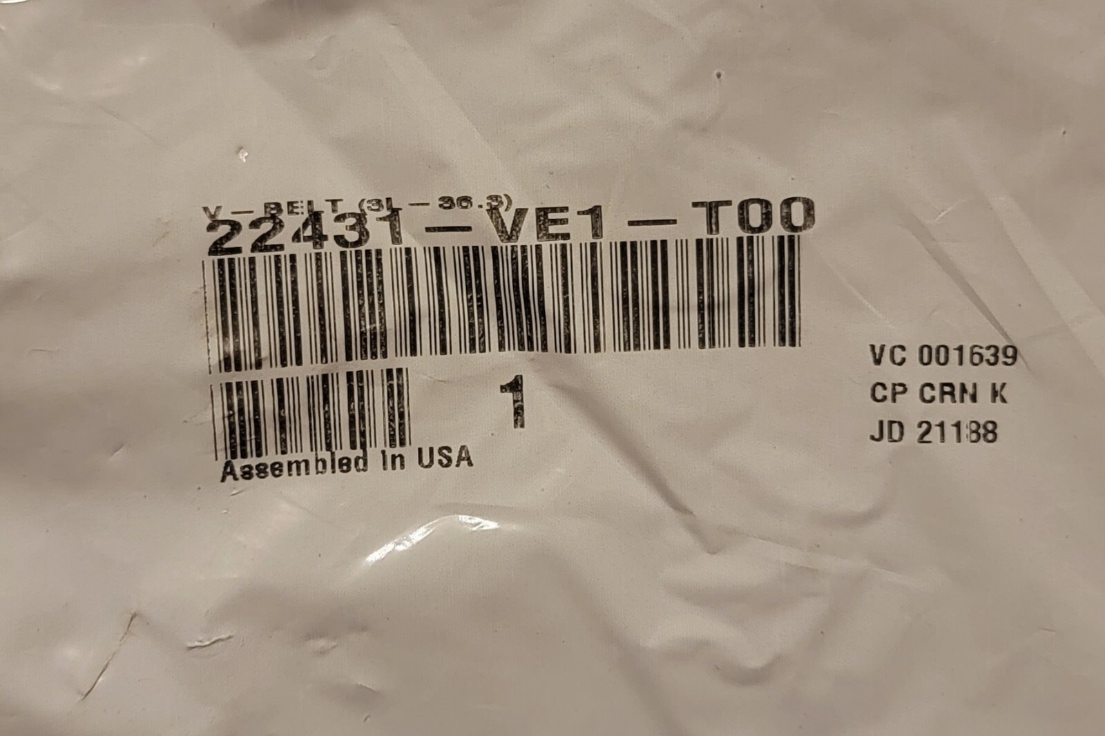 NEW Genuine HONDA V-Belt (3L-36.3) HRB215 HRM215 HRR216 HRT216 22431-VE1-T00 OEM