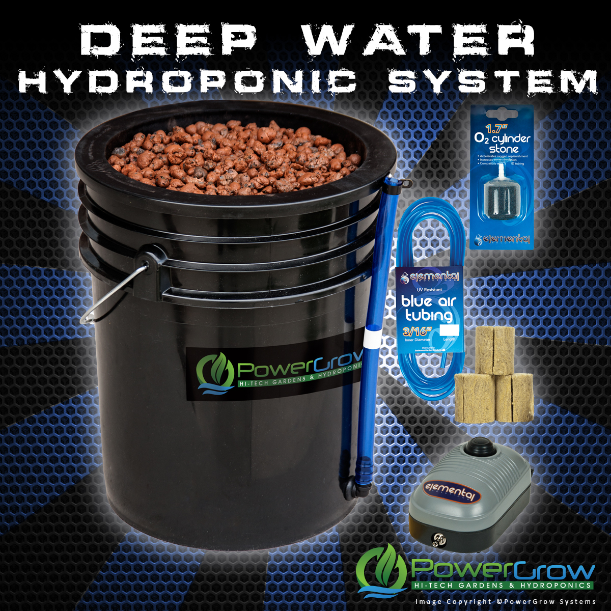 Deep Water Culture Hydroponic DWC System 10″ 5 Gallon Bucket Kit PowerGrow