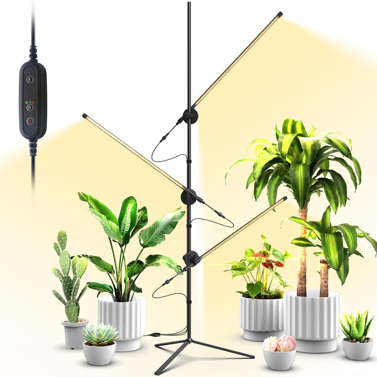 Grow Light with Stand for Indoor Plants, 3 Head 45W 168 Leds Full Spectrum Adjus
