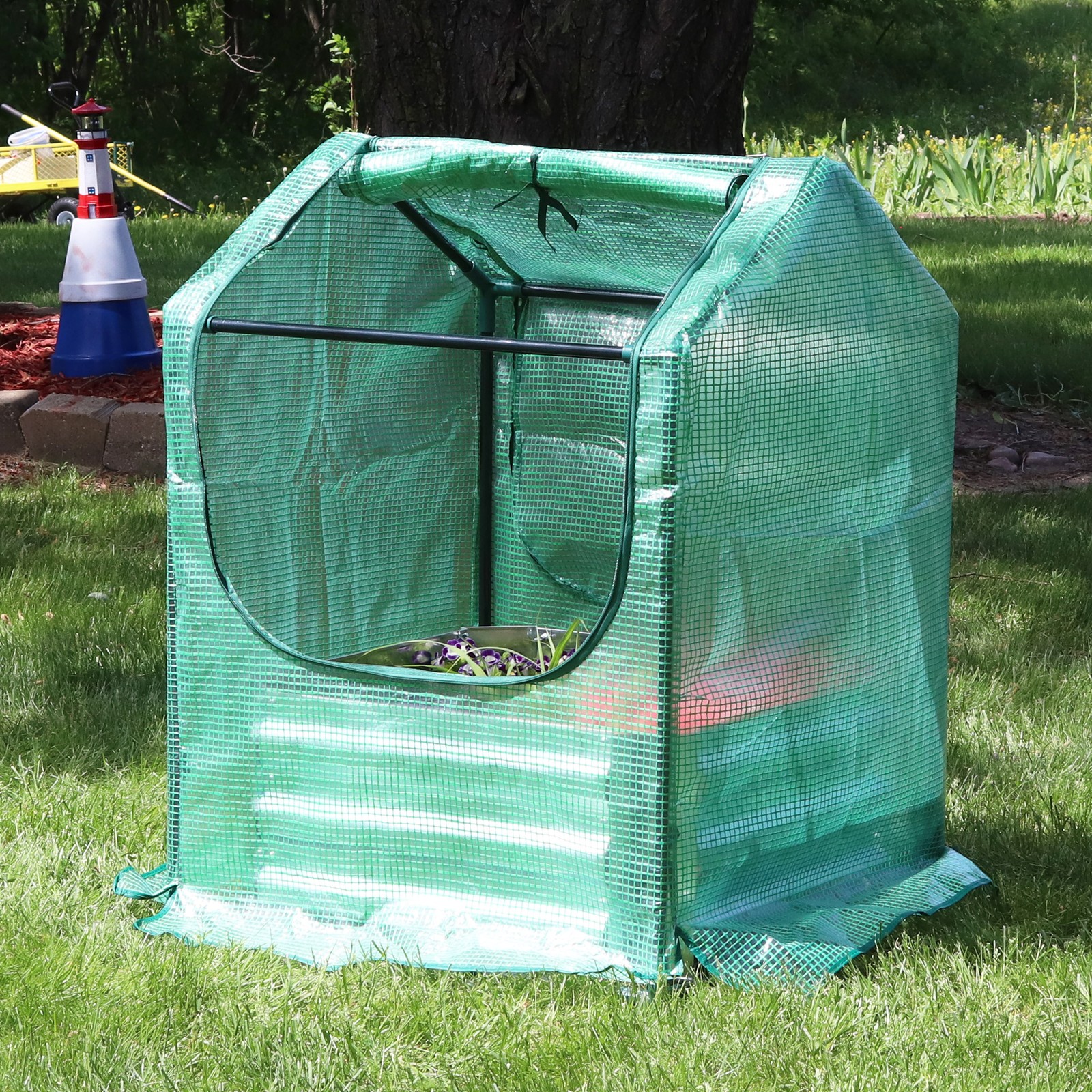 Galvanized Steel Raised Bed with Greenhouse – Green – 2 ft x 2 ft by Sunnydaze