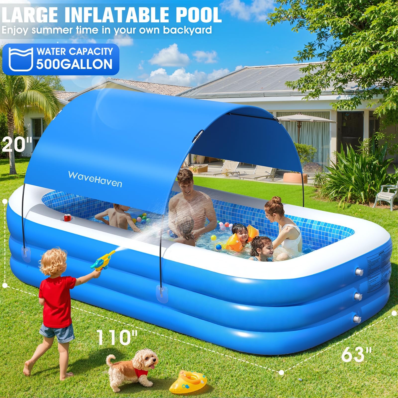 2026 Inflatable Pool with Canopy,Upgraded Blow up Pool for Adults&Kids,Large Inf