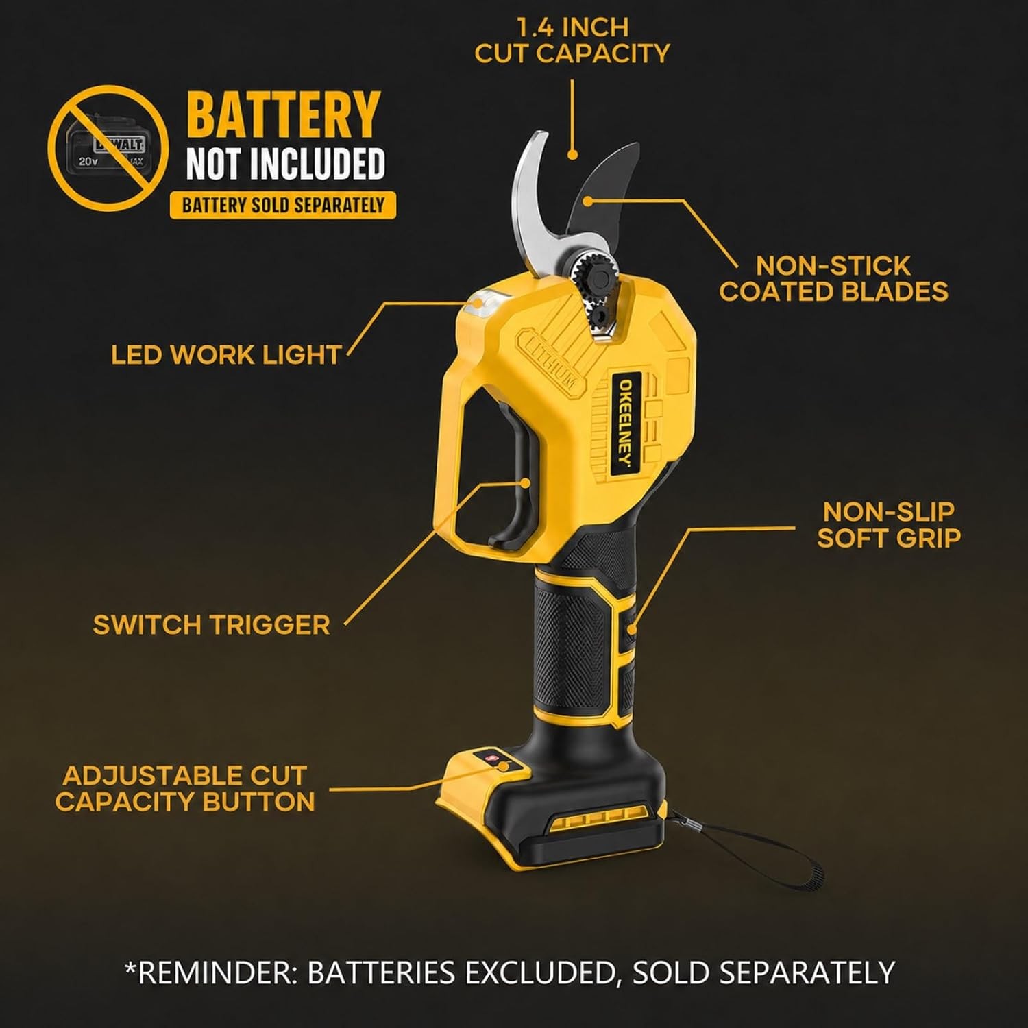 Electric Pruning Shears for Dewalt 20V Max Battery, Brushless Cordless Branch Cu