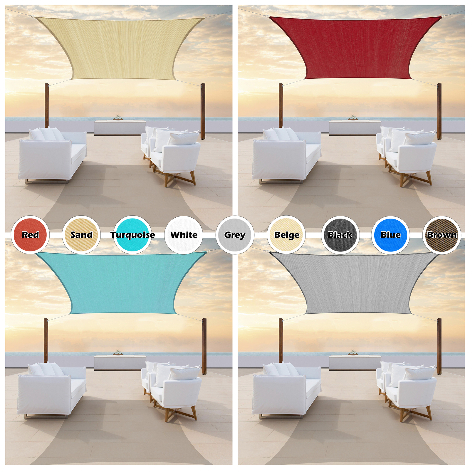 ColourTree Rectangle Sun Shade Sail Cover Outdoor Patio with Hardware Kit