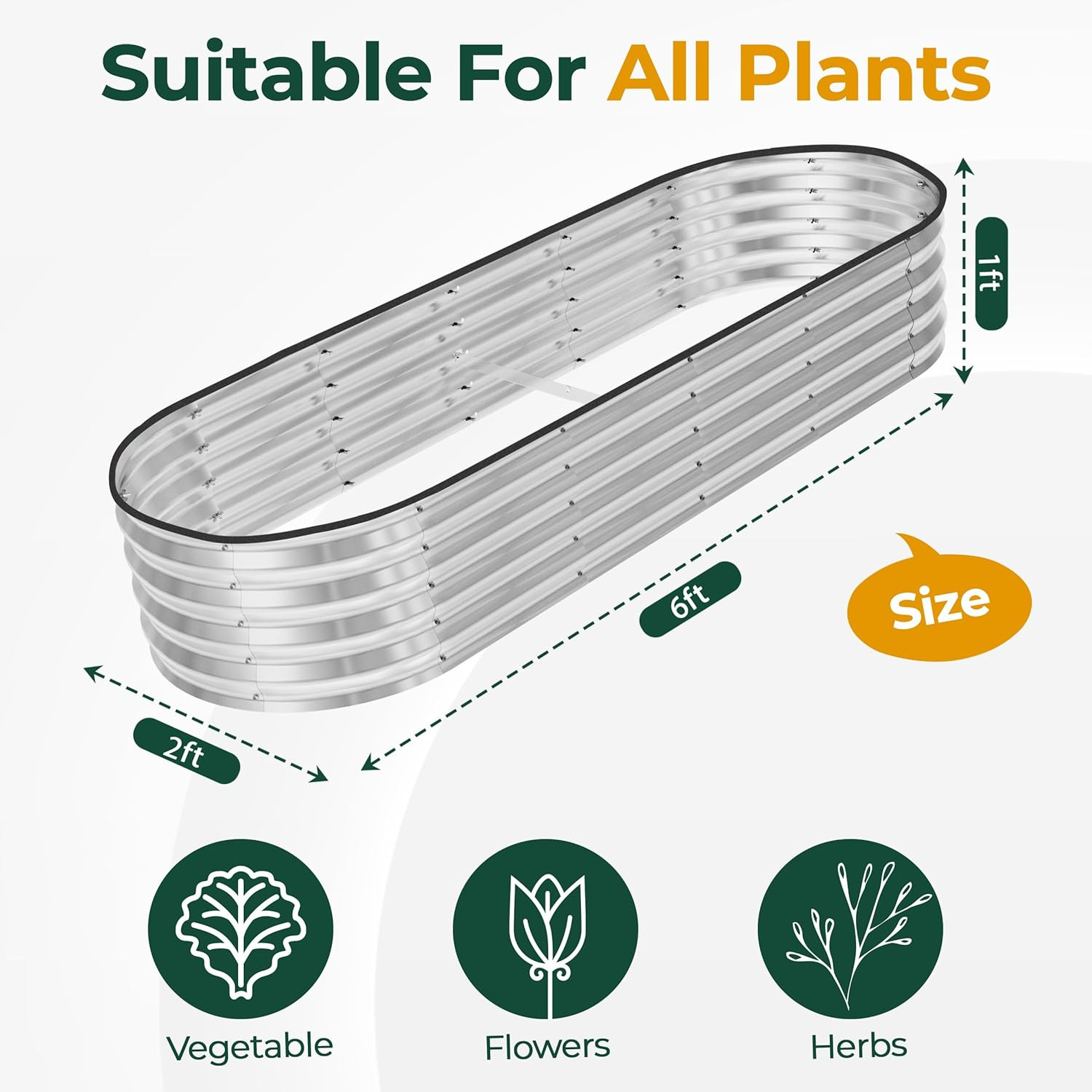 Galvanized Raised Garden Bed, 6 by 2 by 1 Feet Lightweight Planter Boxes Outdoor