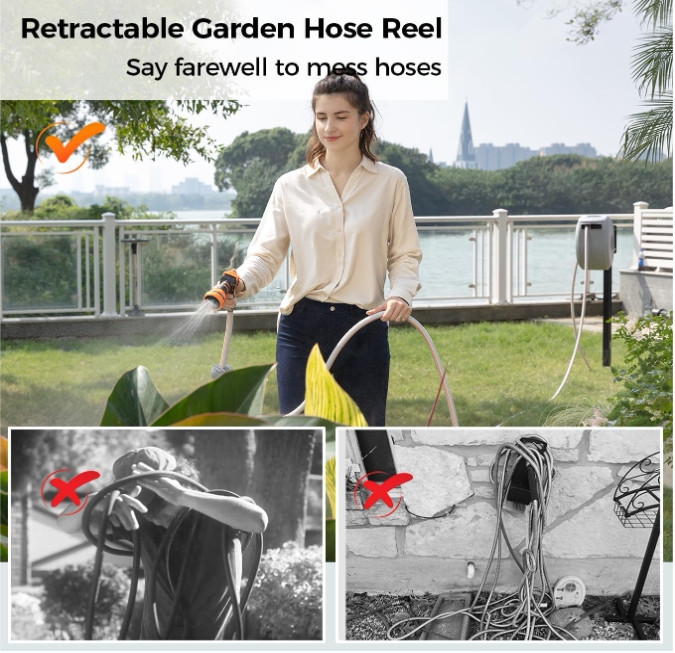 Giraffe Tools Retractable Water Hose Reel Wall Mounted Hose Reel 5/8-IN 65-FT