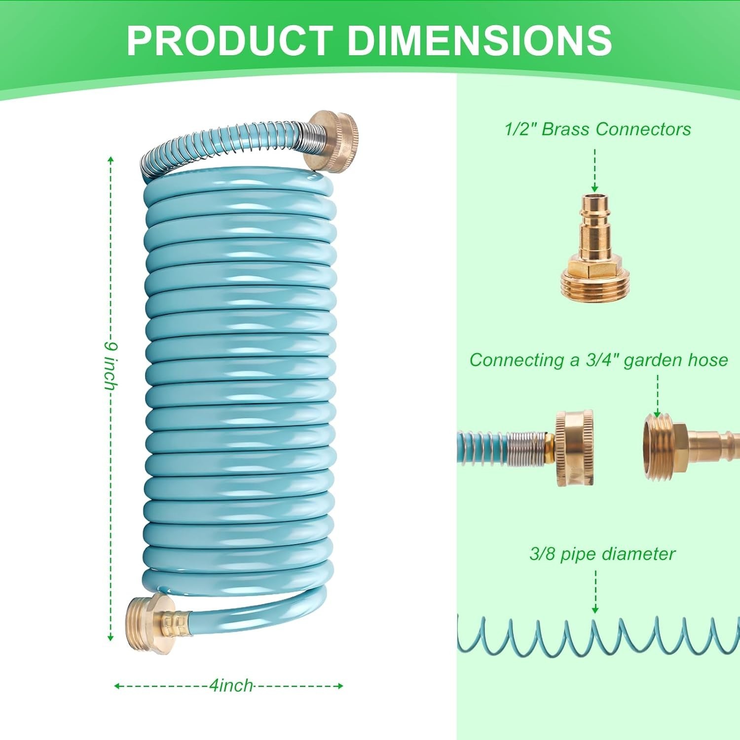 RV External Shower, 3/8 in by 15-Foot Coil Hose with 1/2 Inch Quick Connect A…