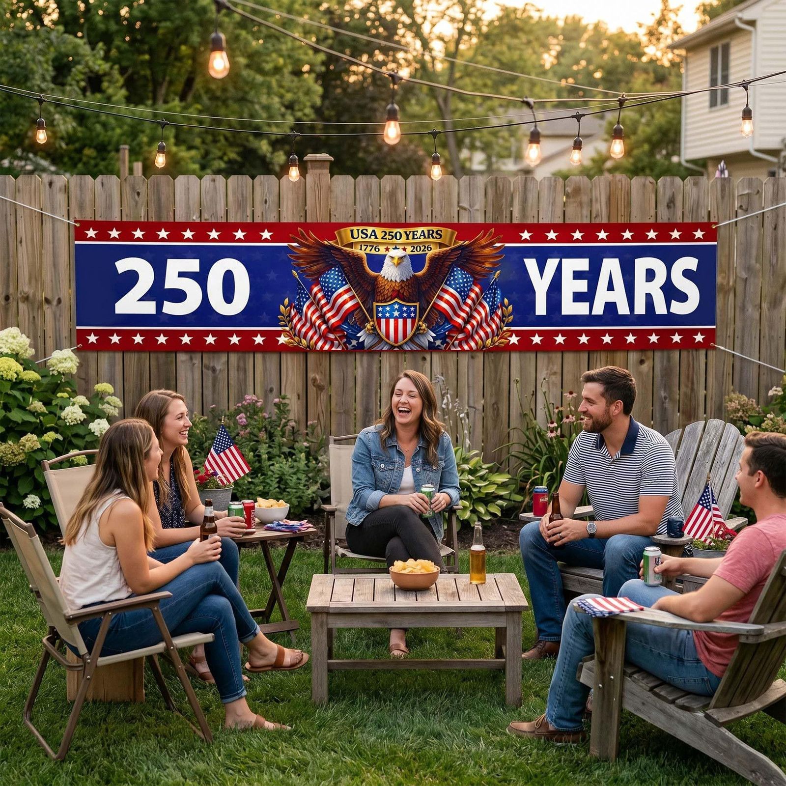 250th Anniversary Banner 2×10 ft – Large Patriotic Yard 2x10ft, 250 Years