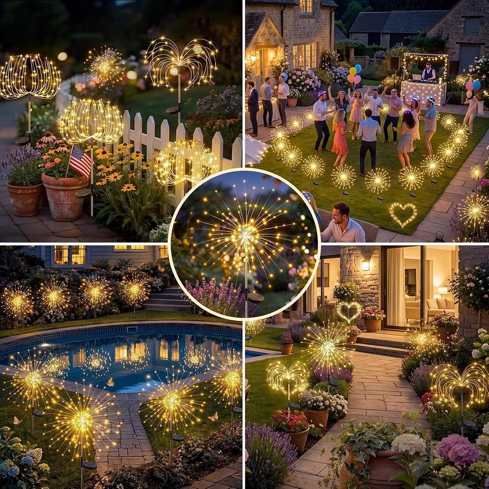 150 LED Solar Firework Lights Outdoor Waterproof Path Lawn Garden Decor Lamp