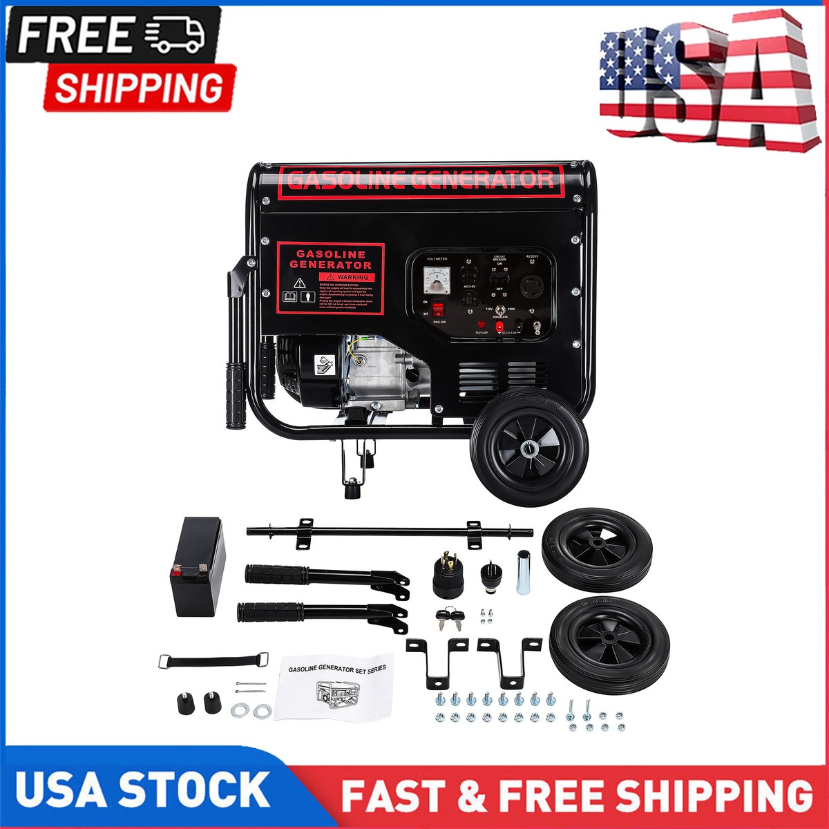 Portable Inverter Generator 3000W Gas Powered Home Backup Power Supply Black