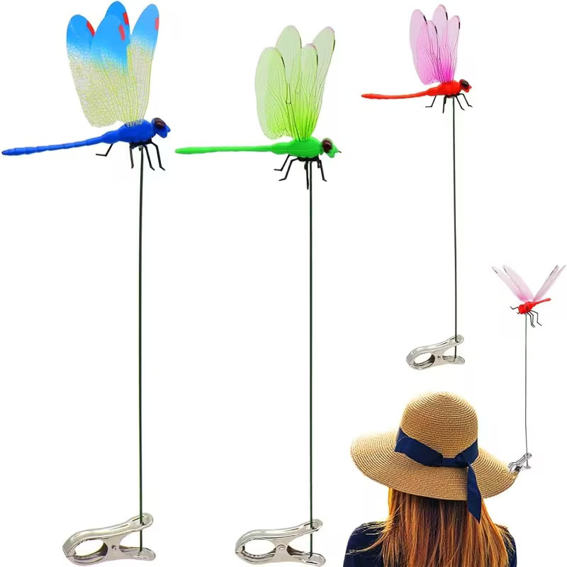 3X Fake Dragonfly Clips Clip on Dragonfly for Outdoors 3D Dragonfly Garden Decor