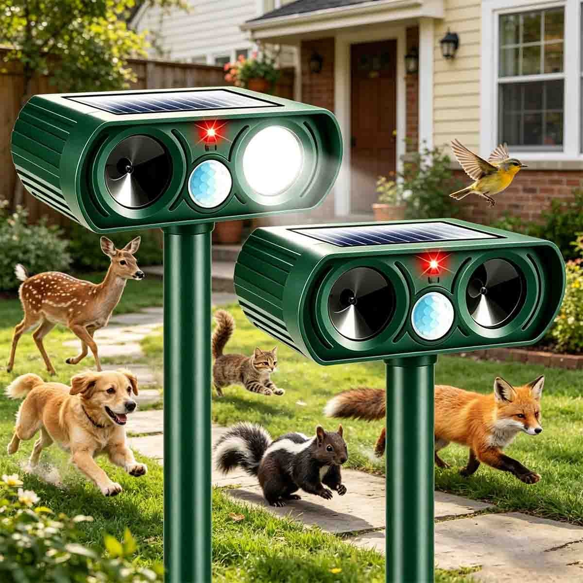 2026 New Squirrel Racoon Fortress Pro Deer Repellent, Solar Ultrasonic Animal Re