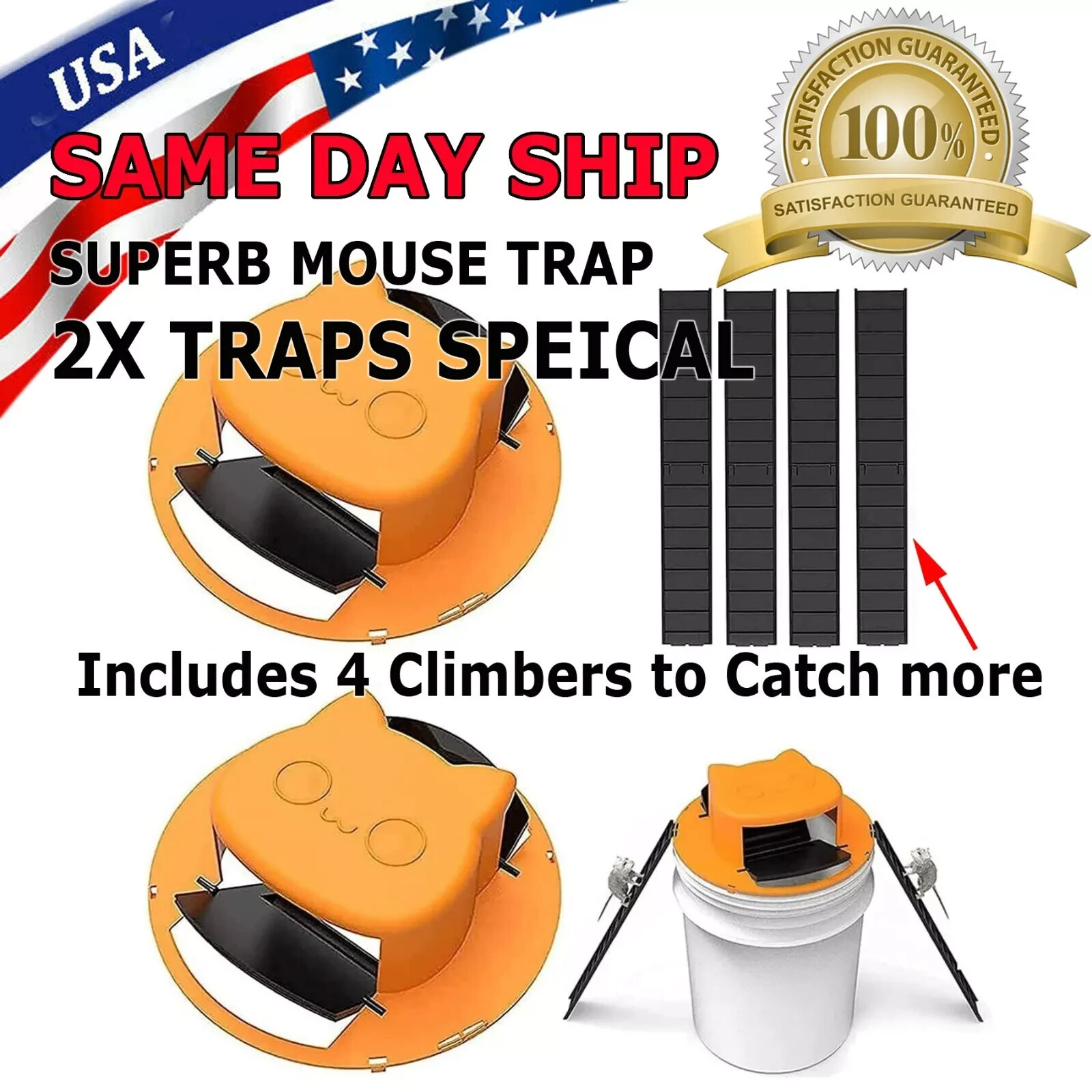 Mouse-Rat-Rodent Trap “Flip & Slide” 5 Gallon Bucket Lid Multi Catcher US