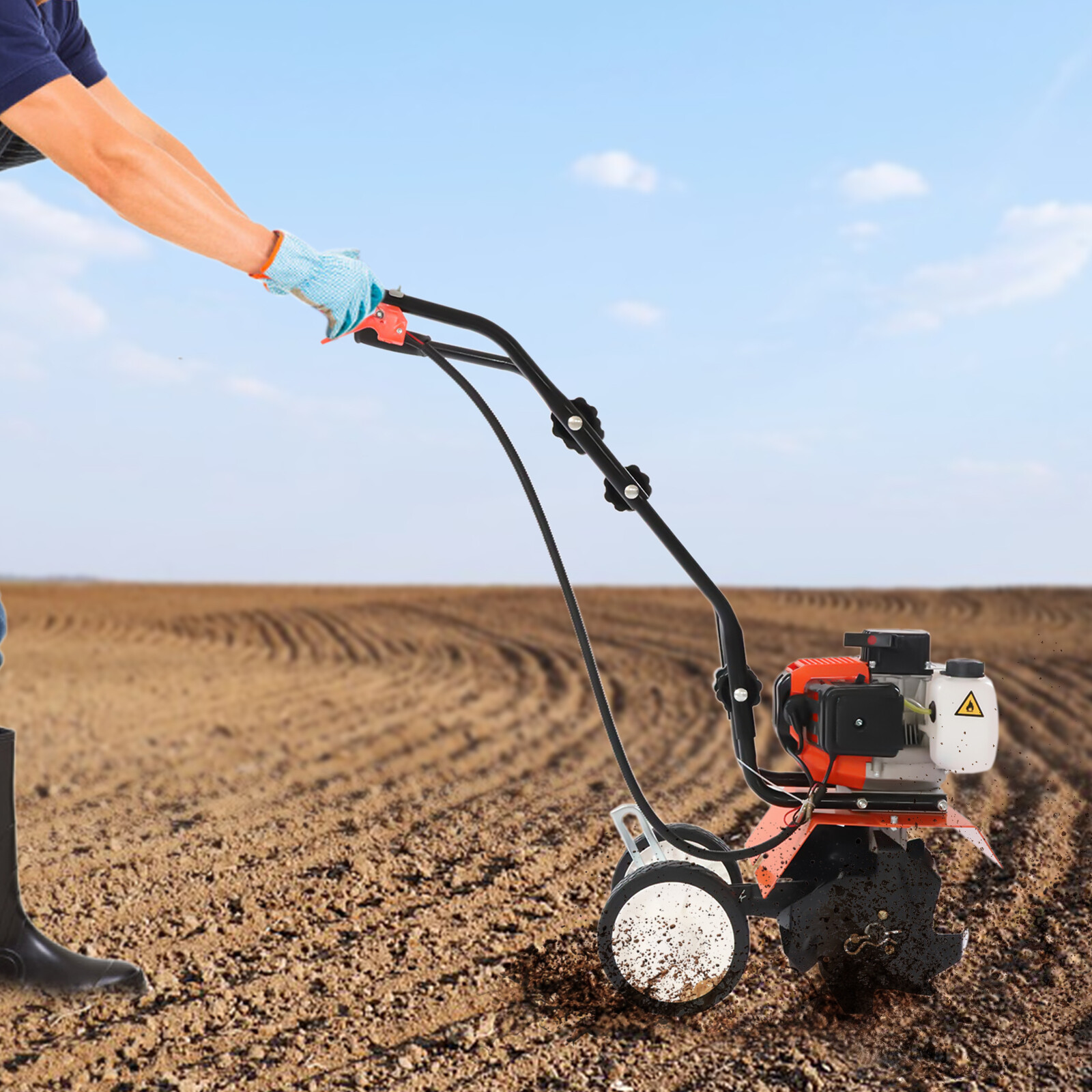 Commercial 43CC Heavy Duty Tiller Gas Powered Tiller Soil Cultivator 2 Stroke
