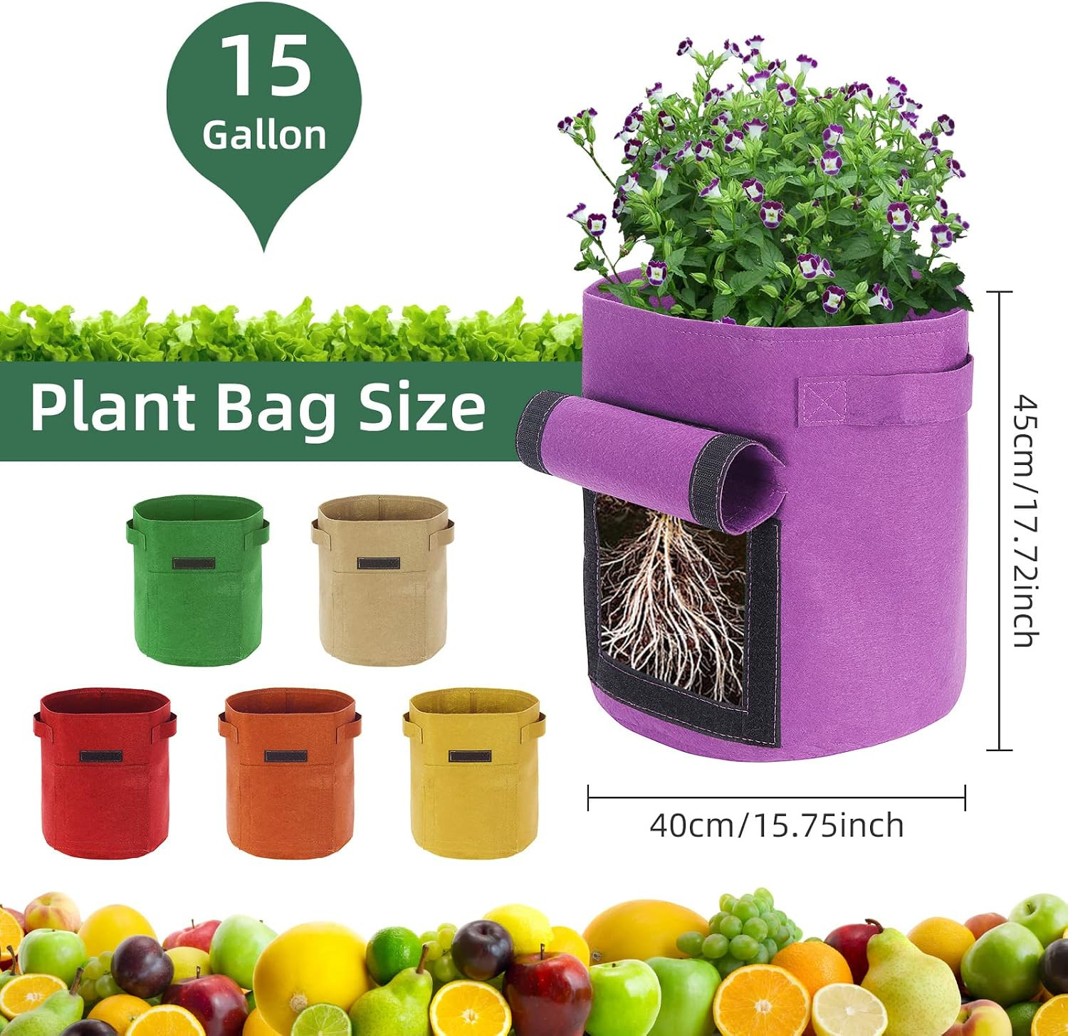 6 Pack 15 Gallon Potato Grow Bags with Flap, Potato Growing Bags Garden Planting