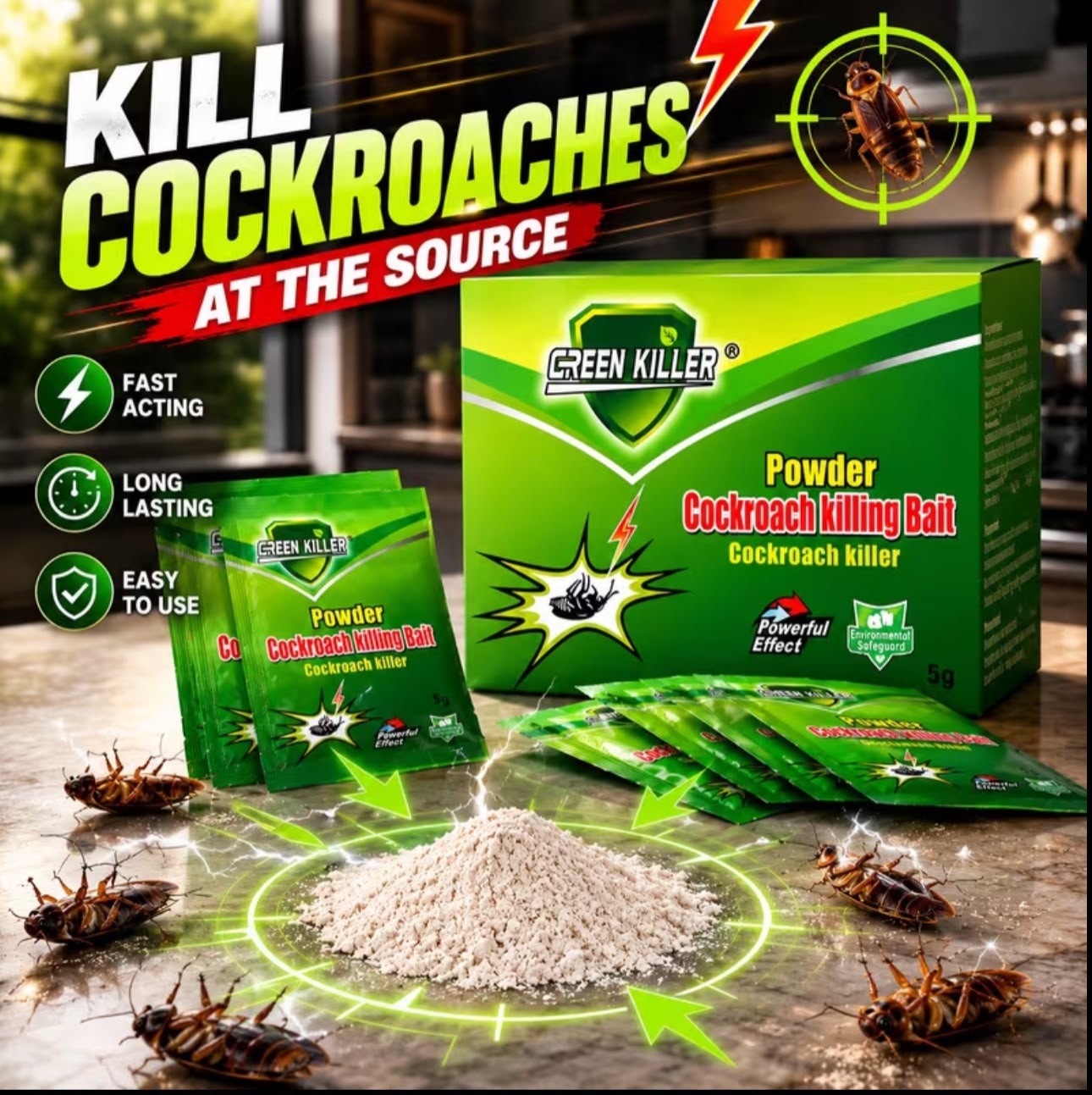 Cockroach killing Bait powder 20 packets poison kills insects Ants bugs…