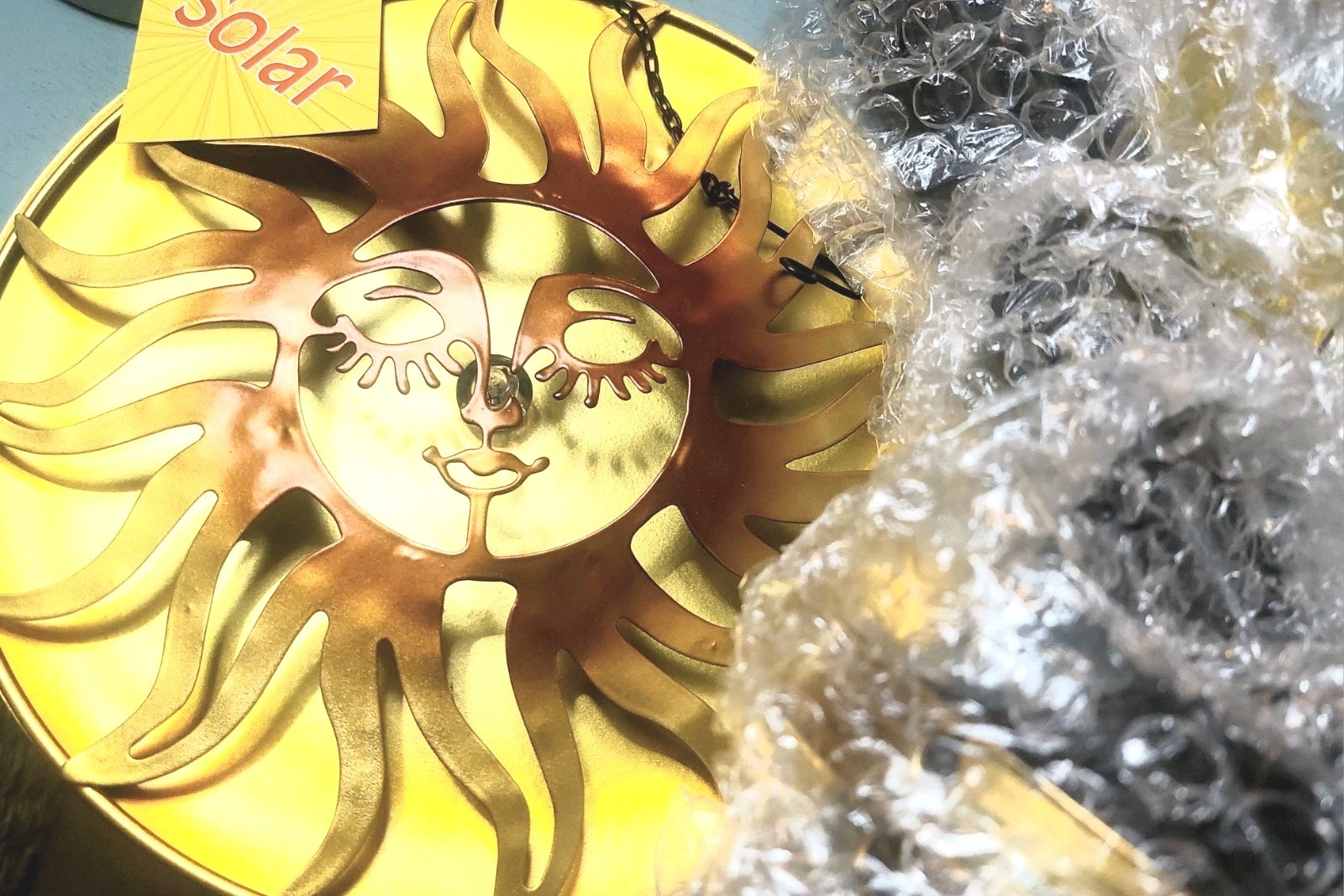 Wind Chimes Sun Face🌞 Wind Chimes Outdoors Hanging Gold Solar Lights 40″ New