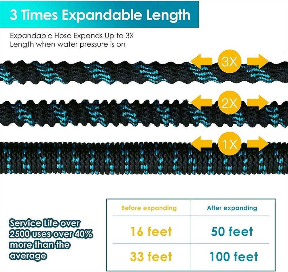 Lightweight Outdoor 3X Expandable Flexible Garden Water Hose 25/50/75/100/150ft
