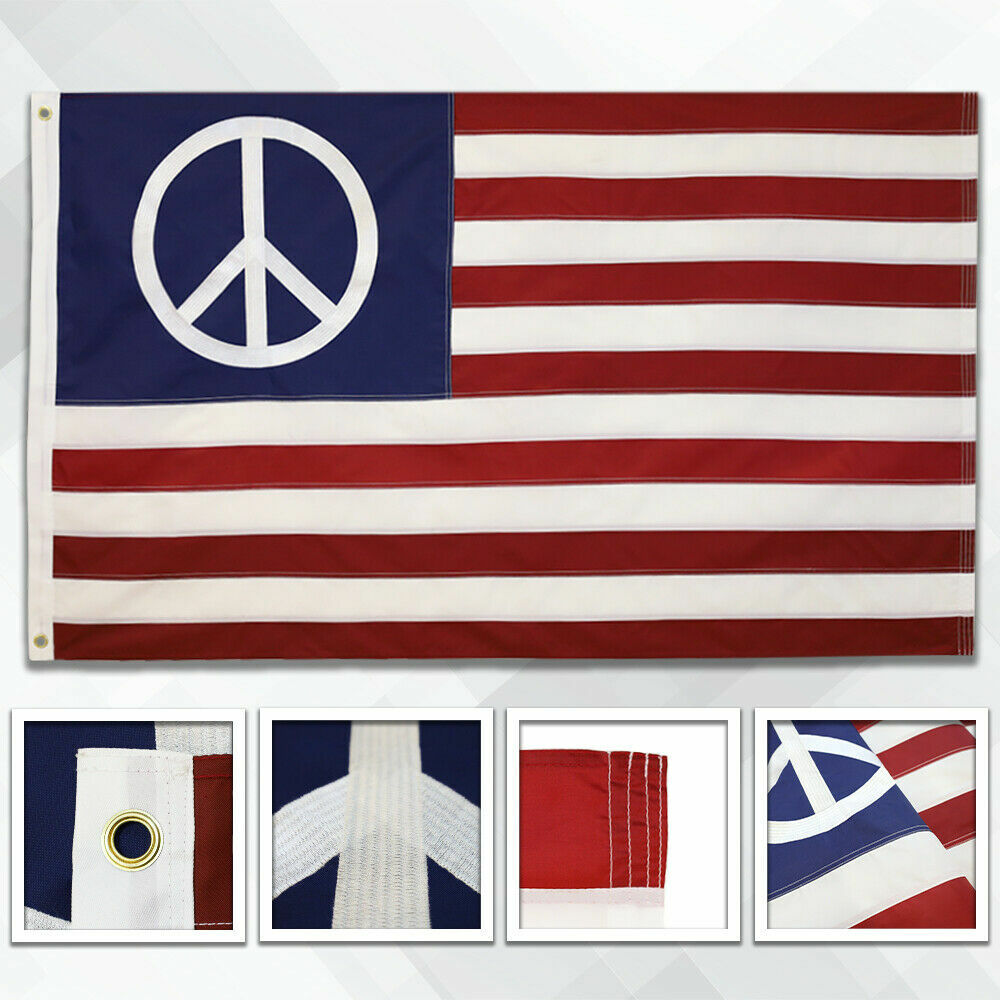 Embroidered USA Peace Flag 5 x 8ft Embroidered American Peace 100% COTTON FLAG