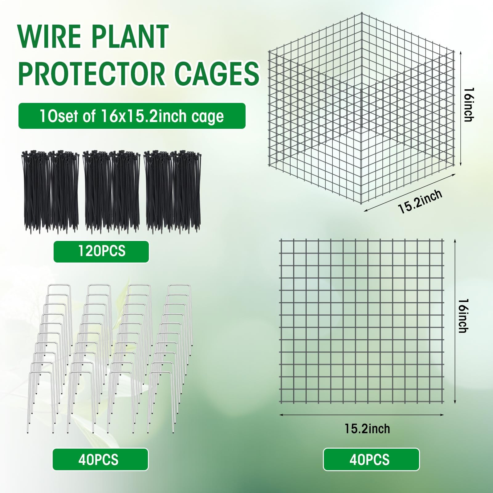 Zubebe 10 Pack Wire Plant Protectors Square Mesh Cage for Shrubs Dark Green