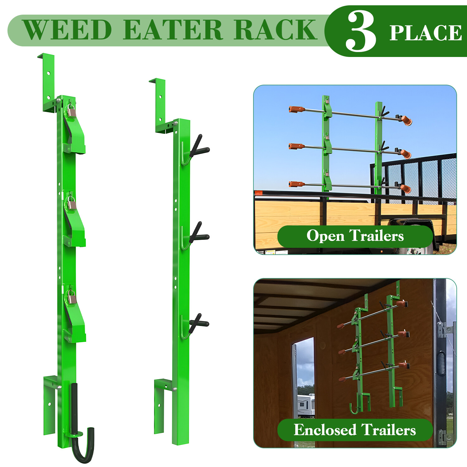 Trimmer Rack Trim line Holder w/Lock for Enclosed Trailer Rack Open Land 3 Place