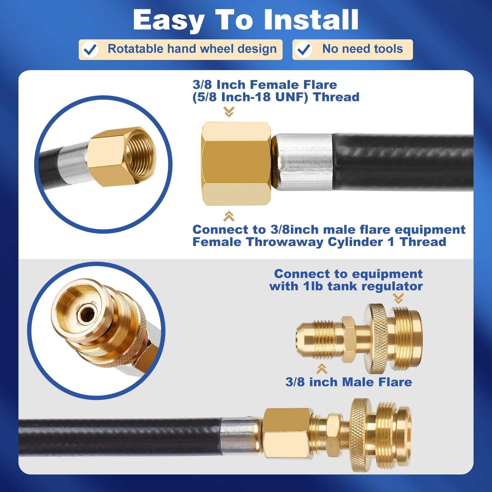 12 FT LP Propane Quick Connect Hose Gas Grill Hose for 1 LB Appliance 3/8 Female