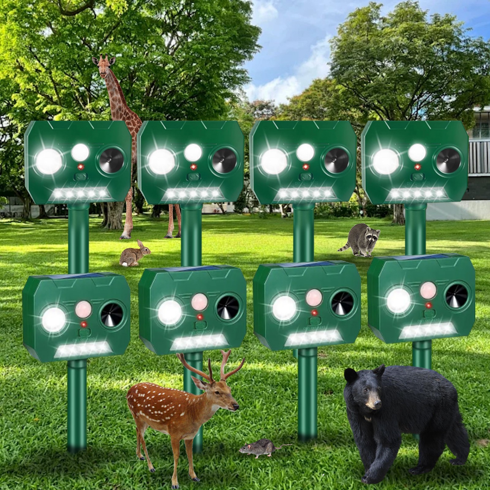 8 Pack Solar Ultrasonic Animal Repeller Outdoor Squirrel Deer Repellent Devices