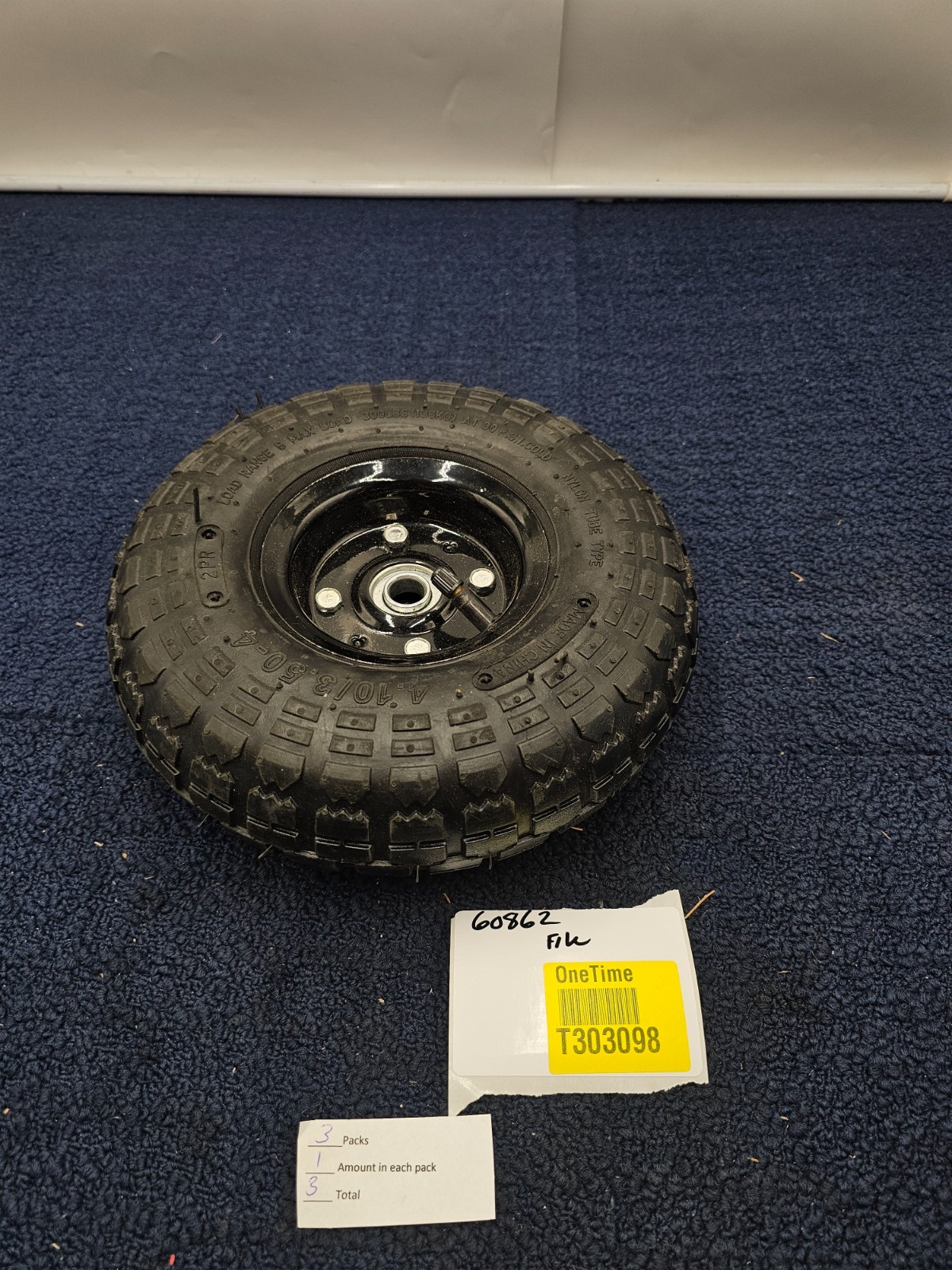 (QTY 3) Lawn & Garden Wheel & Tire Assembly 4.10/3.50-4 2 Ply, 300lb@30psi Max