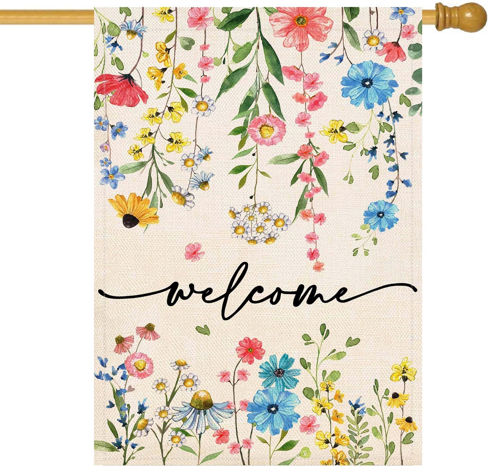 Spring Summer Welcome Floral House Flag 28×40 Inch Double Sided Large Yard Fl…