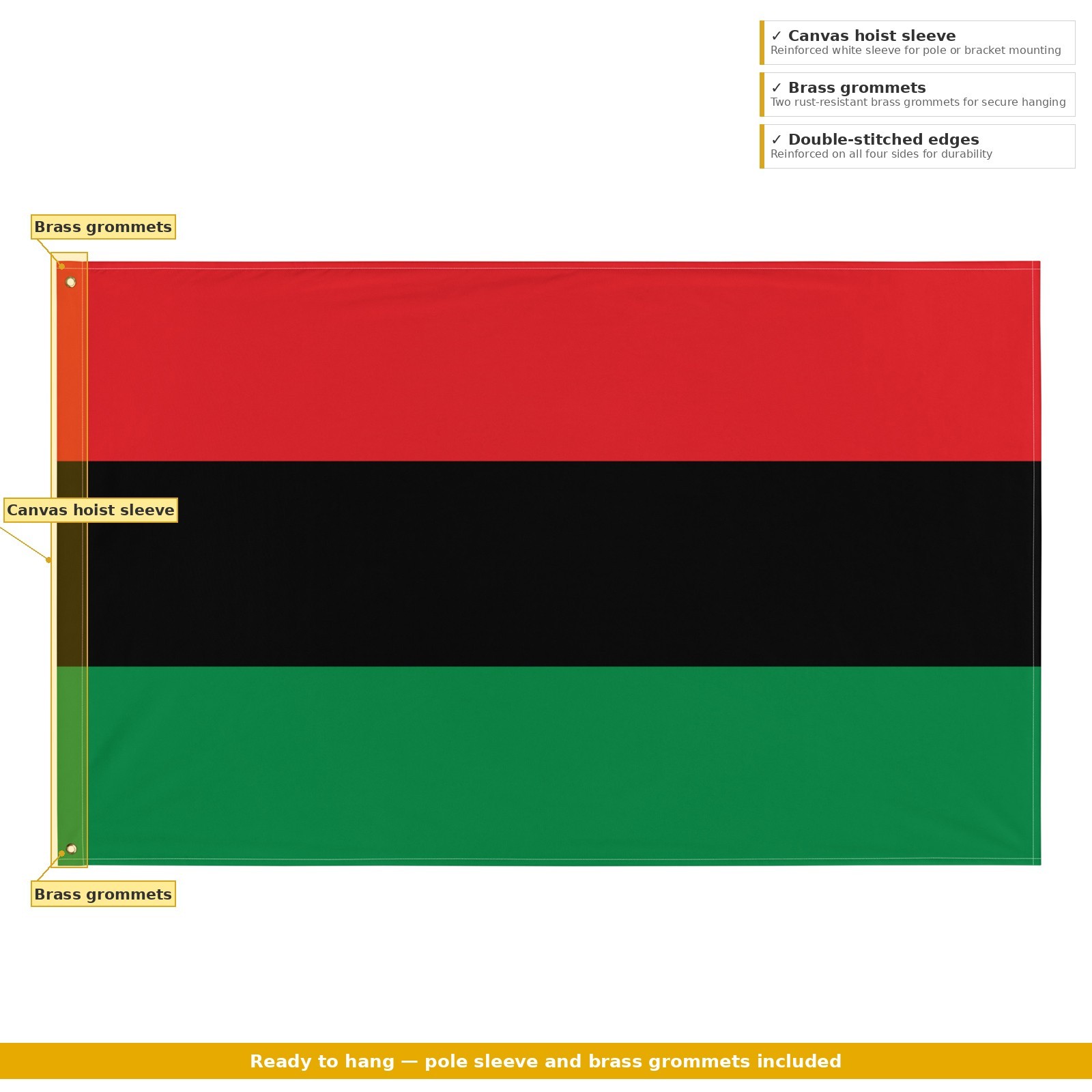 Pan-African UNIA Flag 3×5 ft | Red Black Green Marcus Garvey All Weather Outdoor