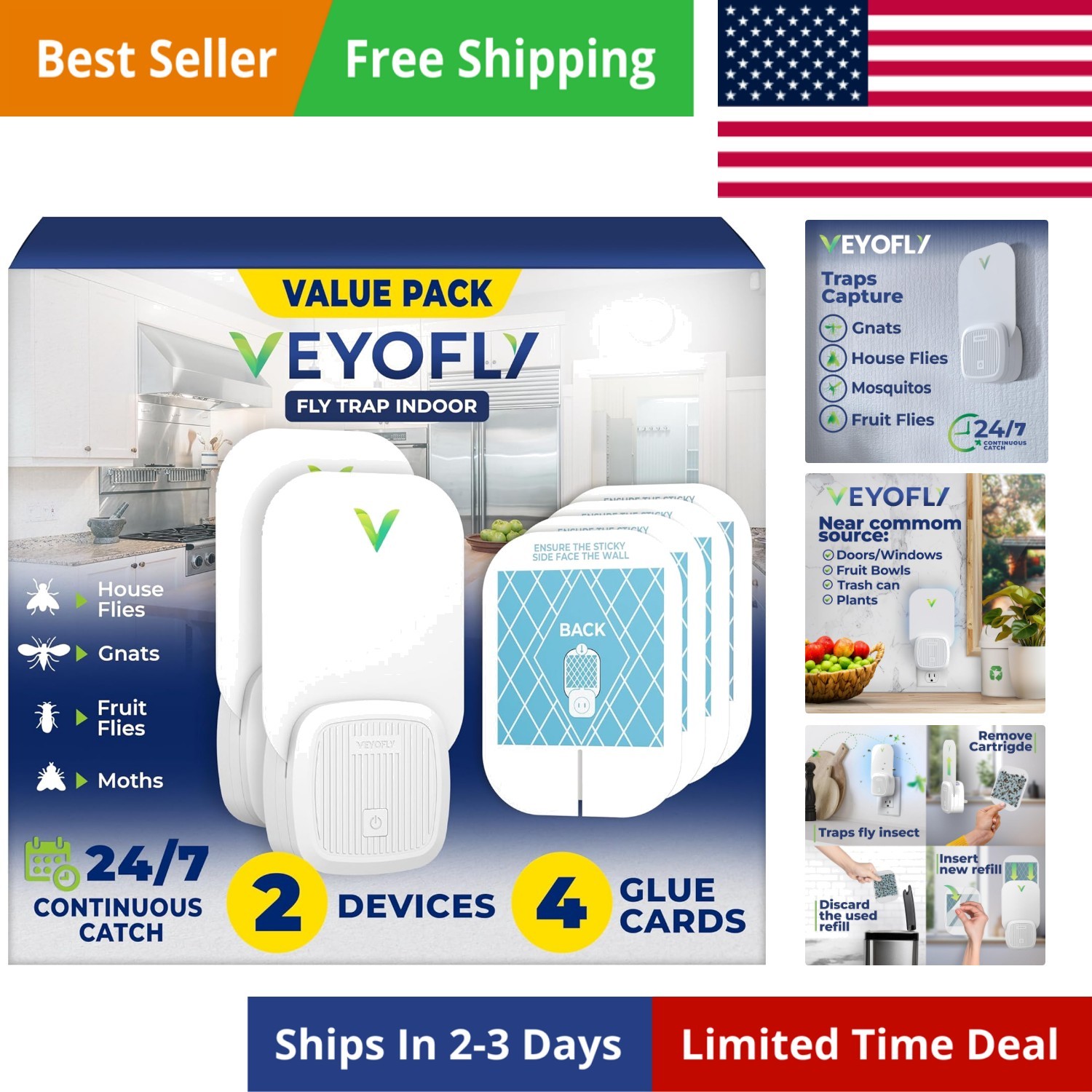Fly Trap Indoor, Fruit Fly Traps for Indoors Flying Insect 2 Device + 4 Refil…
