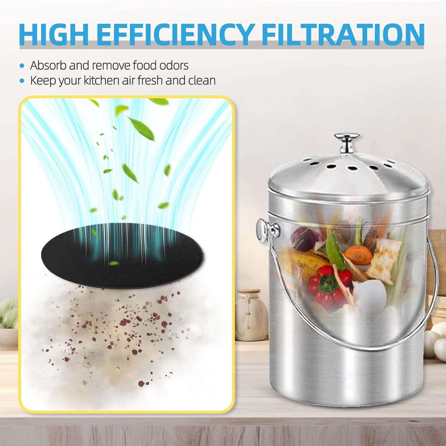 6 Pack Compost Filters for Countertop Bin, 6.7 Inch Charcoal Filters for Comp…