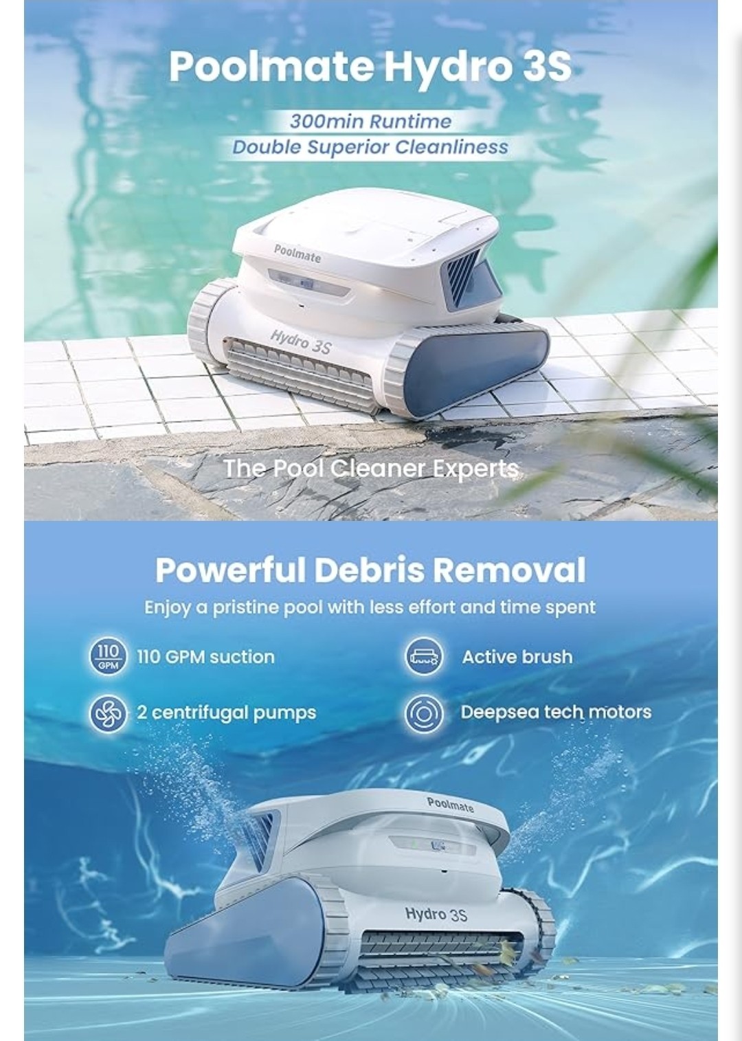 NIB Poolmate Chasing Hydro 3S Robotic Pool Cleaner 300 Mins $650 IngroundAbove